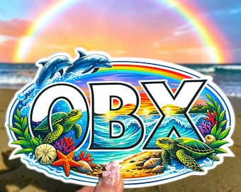 Pegatina OBX Outer Banks para coche, vinilo para vehículos, autocaravanas, barcos, portátiles, botellas de agua, resistente al agua y a la intemperie, resistente a los rayos UV, tortuga marina, delfín, playa.