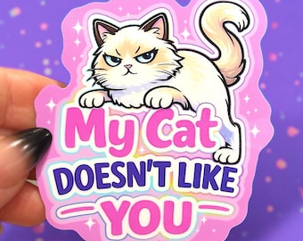 Pegatina de gato, divertida, vinilo de gato tierno, humor introvertido, vinilo impermeable para portátil, "A mi gato no le gustas", apto para lavavajillas.