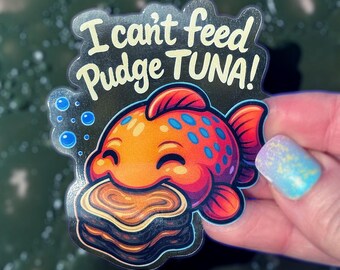 Pegatina transparente impermeable de Pudge the Fish Lilo & Stitch: calcomanía mágica para portátil, botella de agua, coche, teléfono, resistente a la intemperie y a los rayos UV.
