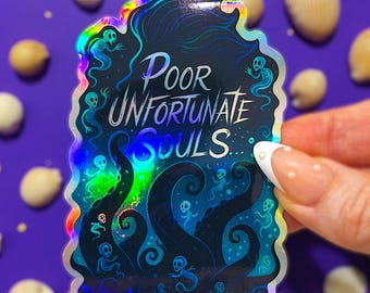 Pegatina holográfica de Ursula Pobres Almas Desafortunadas - Calcomanía mágica de La Sirenita para portátil, botella de agua, coche, teléfono, resistente al agua, a la intemperie y a los rayos UV.