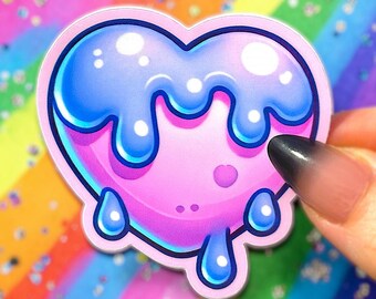 Heart Sticker, Drip Sticker, Cute Melting Heart Kawaii Sticker, Pink Blue Glossy Aesthetic Vinyl Decal, Laptop Water Bottle Outdoor Rated