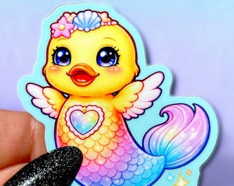 Pegatina de sirena, pato y arcoíris, linda calcomanía de vinilo de animales kawaii, pegatina impermeable para portátil o botella de agua, regalo con estética pastel.