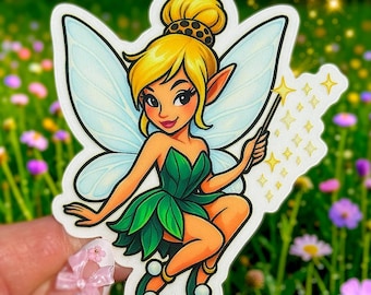 Pegatina de Campanilla, calcomanía de hada transparente, Peter Pan, vinilo transparente impermeable, pegatinas para portátiles/botellas de agua/coches, pegatinas bonitas, calcomanías para coches