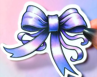 Bow Sticker | Purple Coquette Bow | Glossy Aesthetic Ribbon Decal | Cute Girly Laptop Water Bottle Sticker | Lavender Pastel Bow Vinyl