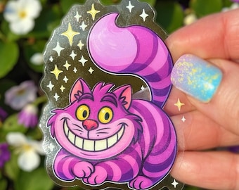 Pegatina transparente impermeable del Gato de Cheshire - Calcomanía mágica para portátil, botella de agua, coche, teléfono, resistente a la intemperie y a los rayos UV, Alicia en el País de las Maravillas