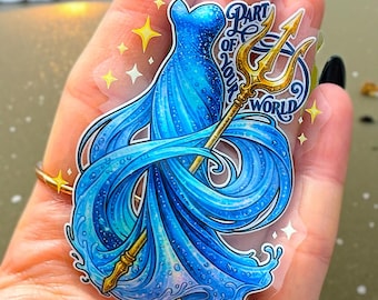 Pegatina de Ariel, pegatina de La Sirenita, pegatina de sirena, parte de tu mundo, vestido, calcomanía de vinilo transparente, resistente al agua, para portátil, coche o teléfono