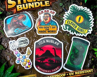 Pegatinas de Jurassic Park, paquete de pegatinas, Chica lista, Sr. ADN, No dijiste la palabra mágica, calcomanías para autos, paquete de dinosaurios, ADN de dinosaurio, resistente al agua