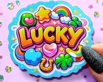 Pegatina de amuleto de la suerte / Calcomanía de trébol arcoíris, corazón y estrella (vinilo impermeable)