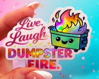 Pegatina de basurero en llamas - Humor conmovedor, Calcomanía sarcástica, Meme divertido, Vive y ríe, Pegatina para botella de agua, Impermeable, Introvertido