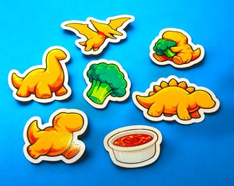 Paquete de pegatinas Dino Nuggies – Dino Nuggets, Chicken Nuggets, Dino Nugs, vinilo impermeable para portátil, botella de agua, set de comida nostálgica de los 90