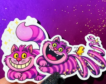 Paquete de pegatinas del Gato de Cheshire - Lote de Alicia en el País de las Maravillas, pegatinas bonitas, calcomanías mágicas para portátil, botella de agua, coche, teléfono, resistentes a la intemperie y a los rayos UV.