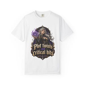 Plot Twists and Critical Hits T-shirt | RPG Sorceress Dice Illustration