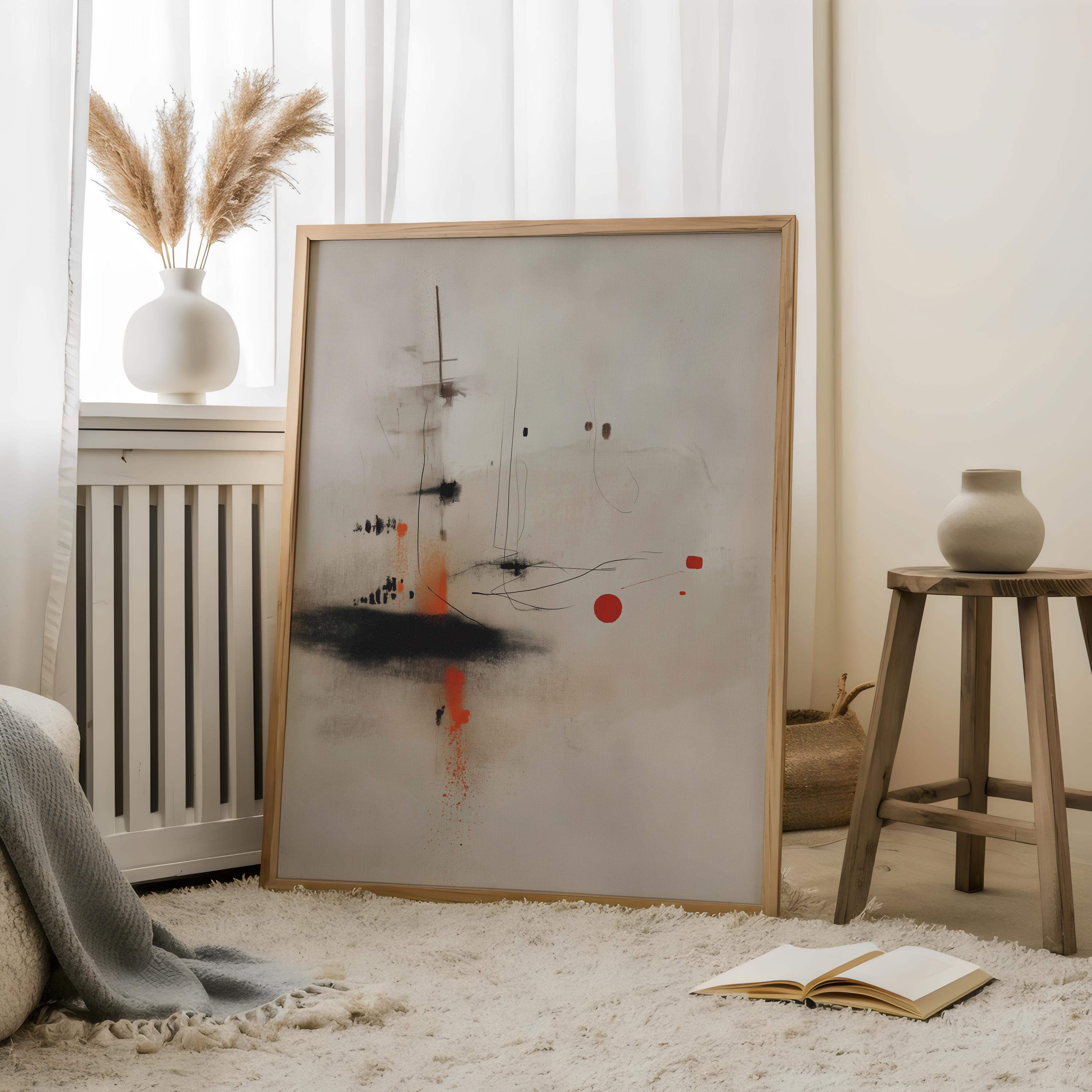 Abstract Minimalist Wall Art Print | Modern Neutral Beige Black Red ...