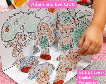 Adam en Eva knutselwerkje | Bijbelactiviteit voor kinderen | Printbaar diorama voor de Bijbelschool (PDF) | Knutselwerkje voor kleuters (PDF)