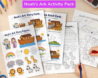 Printbare activiteiten over de Ark van Noach, Bijbelse activiteiten voor kinderen, activiteitenpakket voor de zondagsschool, christelijke kleuterschool (pdf)