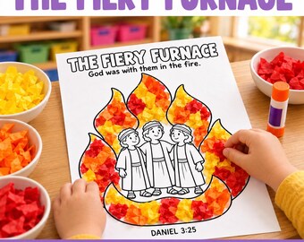 The Fiery Furnace Craft Printable, Daniel Bible Activity for Kids, Sunday School, Preschool Tissue Paper Collage, PDF