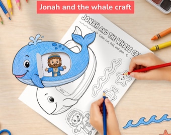 Jona en de walvis knutselwerkje, Bijbelknutselwerkje voor kinderen, printbaar materiaal voor de zondagsschool, christelijke activiteit voor kleuters