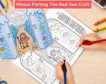 Mozes splijt de zee, knutselwerkje, Bijbelse activiteit voor kinderen, printbaar materiaal voor de Bijbelschool, christelijk knutselwerkje voor kleuters (PDF)
