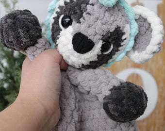 READY TO SHIP Crochet Baby Raccoon Lovey Snuggler - Soft Blanket Yarn