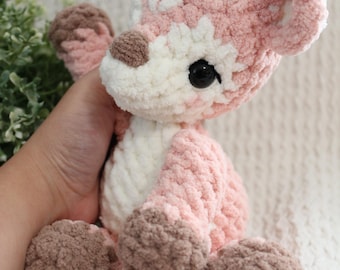 READY TO SHIP Handmade Crochet Mini Pink Fawn Plushie - Soft Blanket Yarn