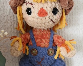 READY TO SHIP Handmade Crochet Scarecrow - Soft Blanket Yarn