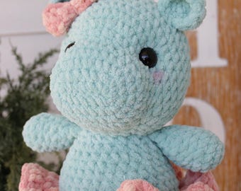 READY TO SHIP Bubbles the Hippo - Amigurumi Plushie - Soft Blanket Yarn