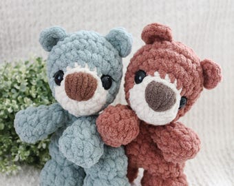 READY TO SHIP Crochet Baby Bear Lovey Snuggler - Soft Blanket Yarn