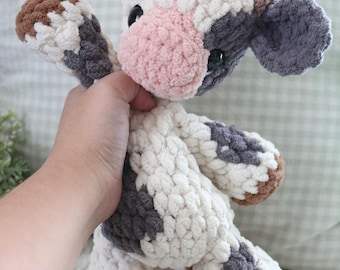 READY TO SHIP Handmade Crochet Cow Snuggler - Soft Blanket Yarn