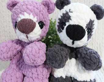 READY TO SHIP Crochet Baby Bear / Baby Panda Lovey Snuggler - Soft Blanket Yarn