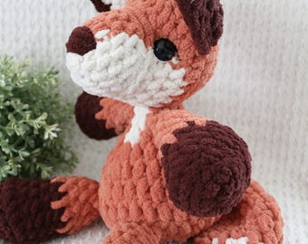 READY TO SHIP Handmade Crochet Fox Plushie - Soft Blanket Yarn