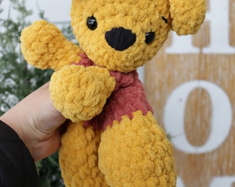 READY TO SHIP Crochet Baby Bear Lovey Snuggler - Soft Blanket Yarn