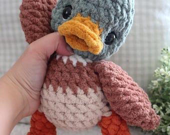 READY TO SHIP Handmade Crochet Mallard Duck Plushie - Soft Blanket Yarn