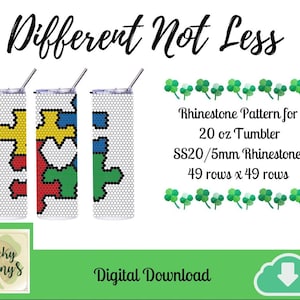 Different Not Less SS20 Rhinestone Tumbler Pattern | SS20/5mm Rhinestones| 20 oz Tumbler Pattern | Digital Download | Custom Designed