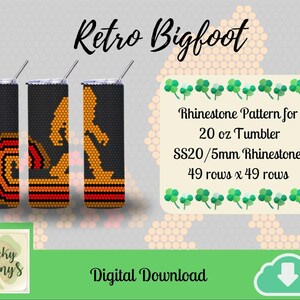 Retro Bigfoot SS20 Rhinestone Tumbler Pattern | SS20/5mm Rhinestones| 20 oz Tumbler Pattern | Digital Download | Custom Designed Patterns
