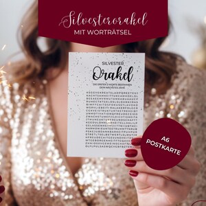 A6 Silvester Orakel Postkarte zum Ausfüllen für Neujahr | Die ersten 3 Wörter bestimmen dein Jahr | Partyspiel & Deko für Silvester