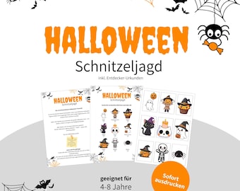 Indoor Halloween scavenger hunt for kids, treasure hunt, PDF games to print, Halloween party game for kids