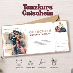 Printable dance course voucher | Dance course voucher for two | Time instead of things | Partner dance gift | Last minute voucher PDF