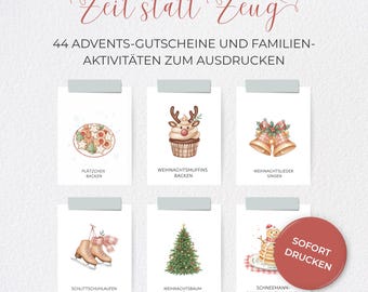 May include: A collection of six illustrated cards with Christmas-themed images and text. The cards feature images of cookies, a cupcake with reindeer antlers, bells, ice skates, a Christmas tree, and pancakes. The text includes phrases like "Bake Cookies" and "Decorate Christmas Tree".