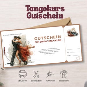 Printable Tango Course Gift Certificate | Dance Course Gift Certificate for Two | Tango Gift for Couples | Time Instead of Things | PDF Download