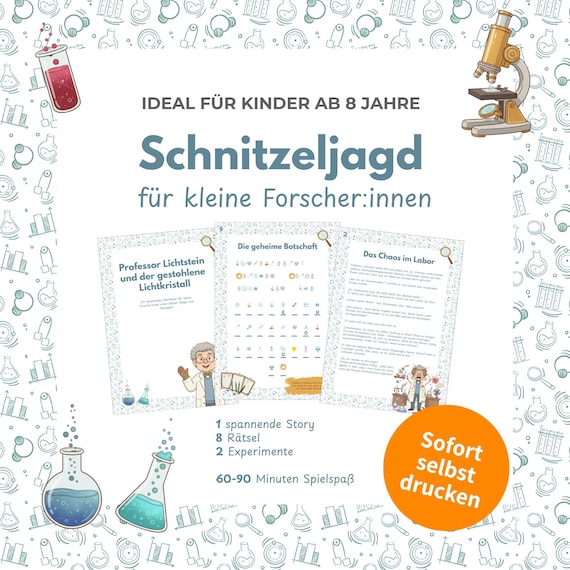 Forscher Schnitzeljagd für Kinder, 8-12 Jahre, Ideal für Kindergeburtstag, Schatzsuche für Kinder, Escape Room Partyspiel, Indoor / Outdoor
