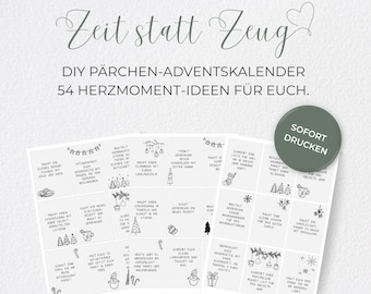 DIY couple advent calendar, DIY printable advent calendar, time instead of things advent calendar, PDF file
