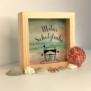Spardose personalisiert aus Holz – Holzbox mit maritimem Design - Geldgeschenk - Geburtstag, Geburt oder Taufe - Sparbox für Kinder