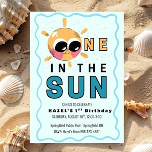 EDITABLE One In The Sun 1st Birthday Party Invitation Beach Summer Splish Splash 1st Birthday Pool Party Instant Download