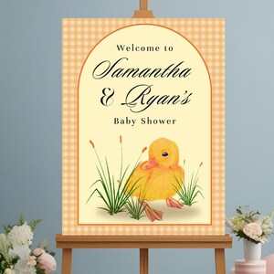 Duckling Baby Shower Welcome Sign – Duck Baby Shower Poster, Editable Spring Canva Sign, Nature baby shower poster, woodland baby shower