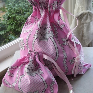 Pretty Simple Drawstring Project Bag Set - Pink & White Floral