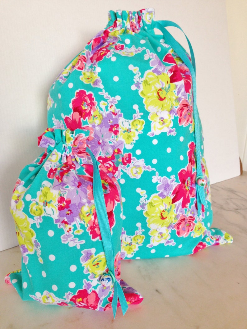 Aqua Polka Dot Garden blue green purple red white Pretty Simple Drawstring Project Bag Set