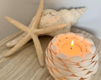 Seashell Candle Holder | White Ark Shell Coastal Decor | Handmade Beach House Tea Light