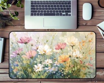 Tapete de escritorio con diseño floral de pintura al óleo: tapete multifuncional grande para escritorio