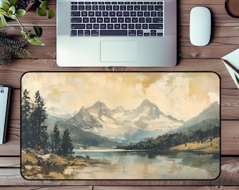 Alfombrilla de escritorio rústica con diseño paisajístico: Ambiente de montaña salvaje y escénica.