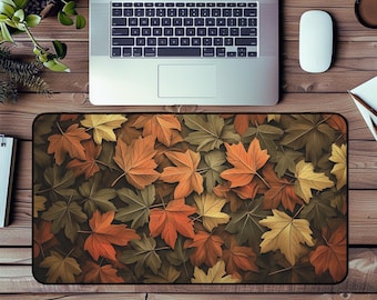Alfombrilla de escritorio con diseño de hojas de otoño: decoración acogedora para la oficina en casa durante el otoño.